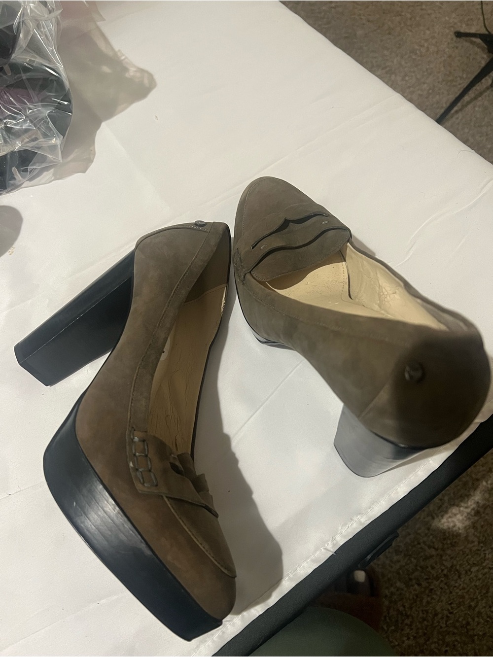 Calvin Klein Women’s Grey Suede Block Heel Loafers
